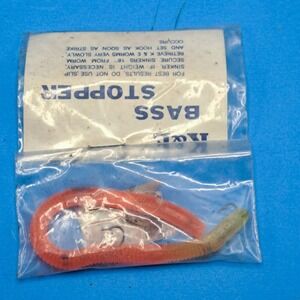 K&E Bass Stopper Worm Lure Orange Yellow VTG Soft Plastic Fishing Bait Tackle‎